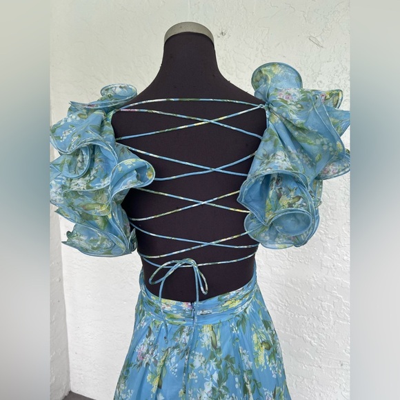 Mac Duggal 67803 Blue Floral Ruffle Tiered Gown Prom Pageant Formal Womens 4 - Picture 6 of 8